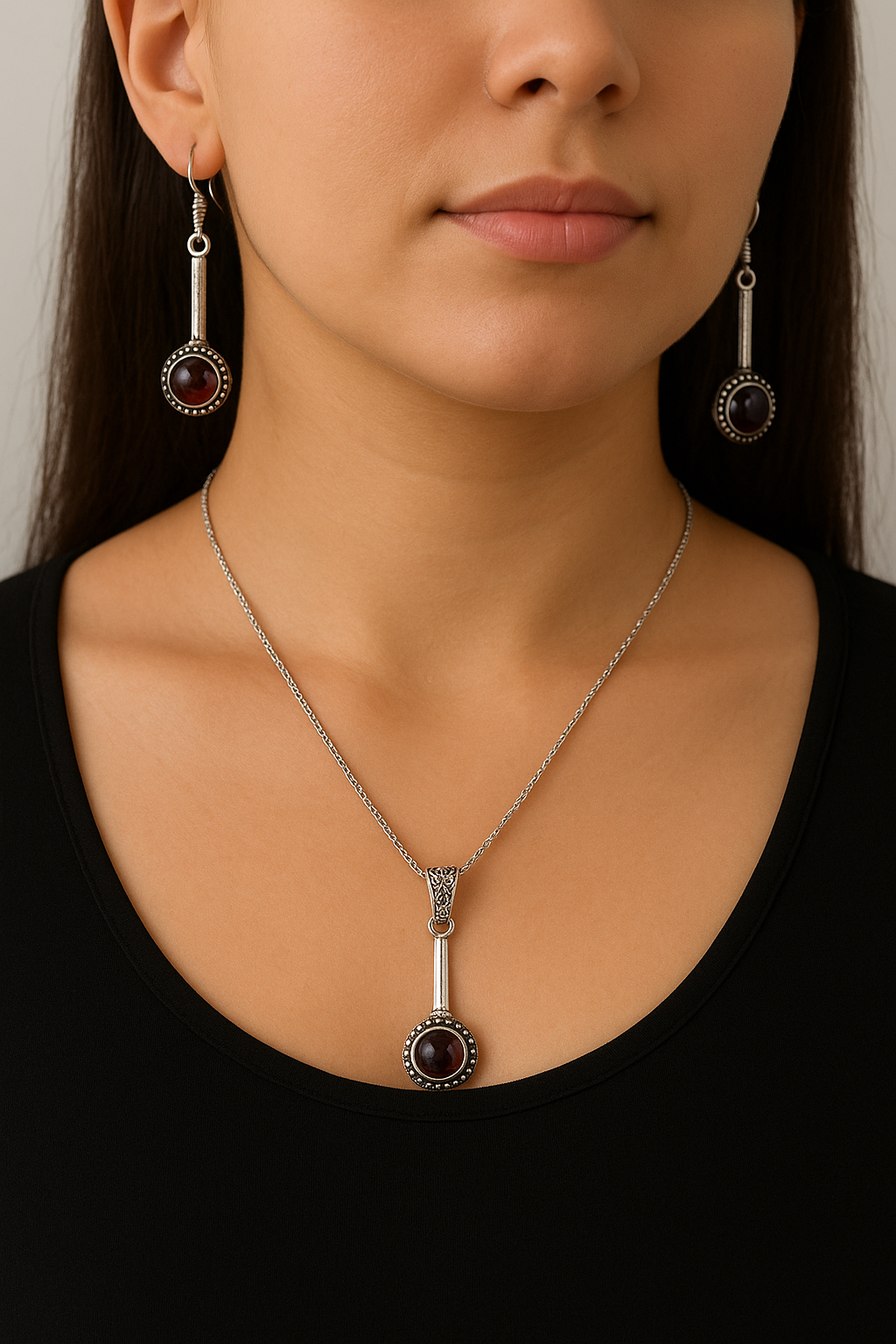Wine Drop: Simple Pendant and Earring Set