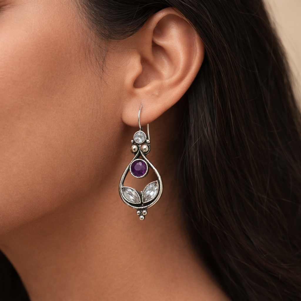 Purple n White Stoned Pear Shaped Hooks