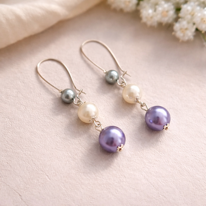 Trinity Drops: Tricolor Pearl Hooped Earrings