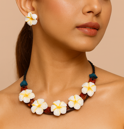 Plumeria Bloom: Handcrafted Clay Necklace and Earrings