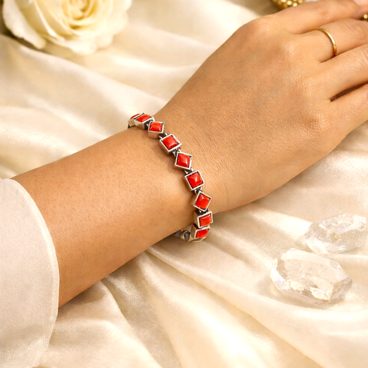 Nature Hues: Coral Silver Toned Cuff Bracelet