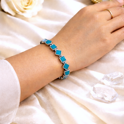 Nature Hues: Turquoise Silver Toned Cuff Bracelet