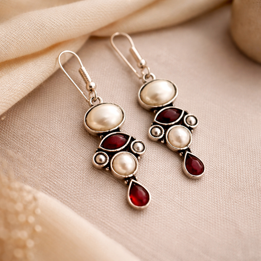 Dual Stone Daily Wear Earrings : White and Pink Combination