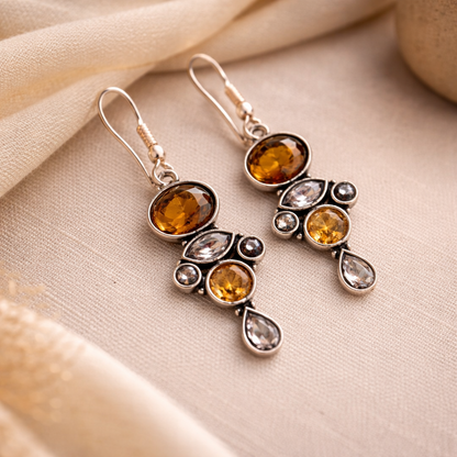 Dual Stone Daily Wear Earrings : Yellow and White Combination