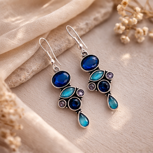 Dual Stone Daily Wear Earrings : Blue Color Combination