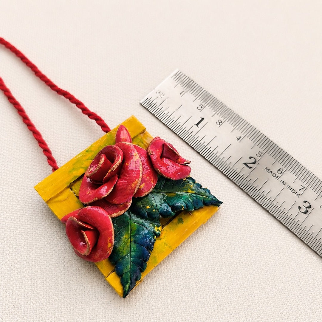 Petals & Leaves: Handmade Clay Pendant and Earring Set