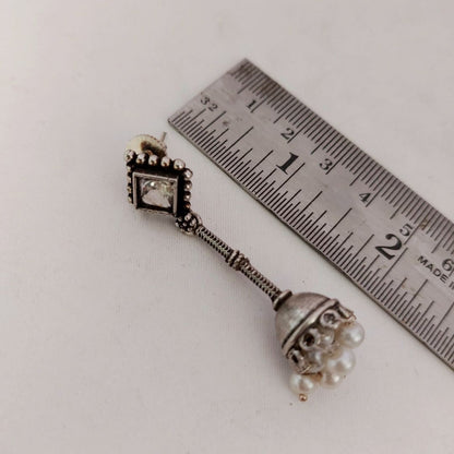 Jhumka Delight: Clear White Stone Silver Toned Jhumka