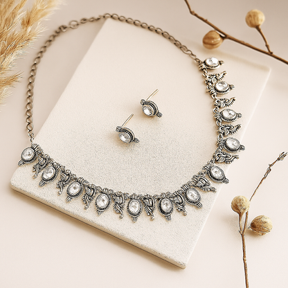 Tinge Tales: Clear White Stone Ethnic Necklace and Earring Set