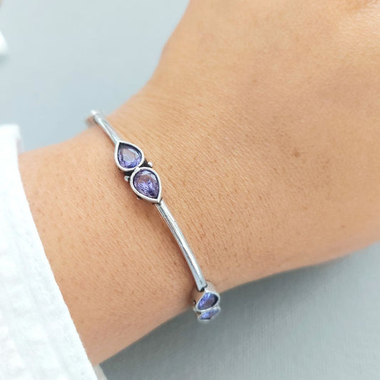 Adjustable Bracelet: Lavender Silver Toned Bracelet