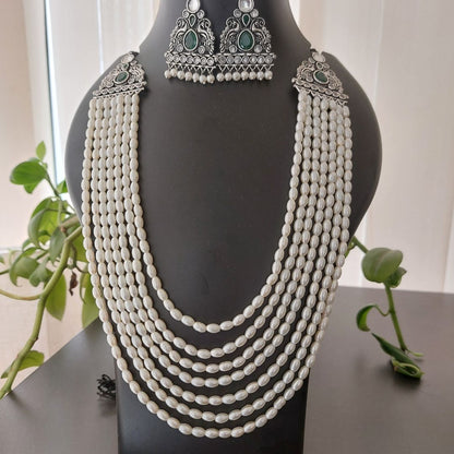 Shubhra: Layered Pearl Necklace Set: Green (Limited Edition)