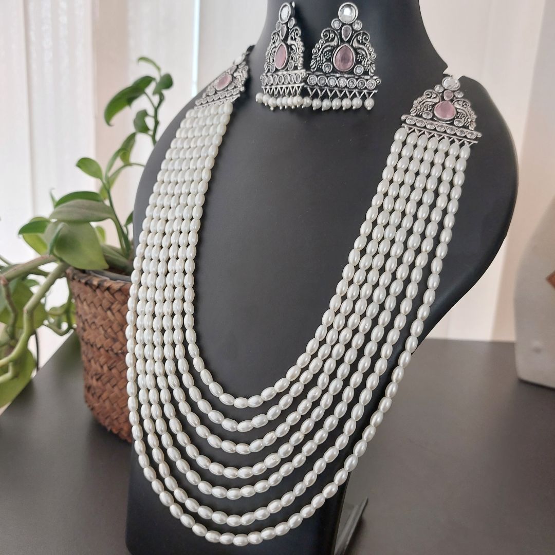 Shubhra : Layered pearl necklace Set-Pink (Limited Edition)