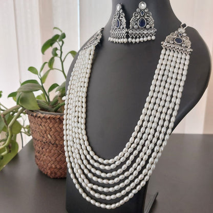 Shubhra: Layered Pearl Necklace Set: Blue (Limited Edition)