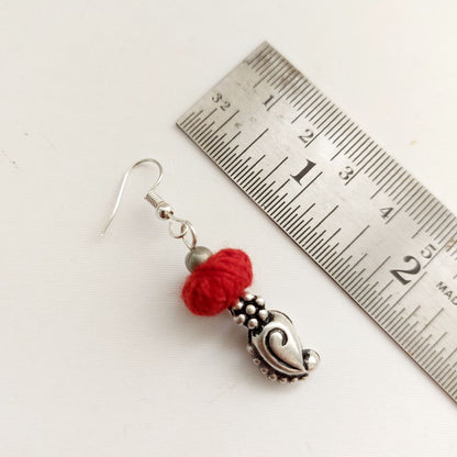 Desi Threads: Red Thread Bead and Silver Mango Motif Necklace and Earring