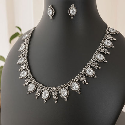 Tinge Tales: Clear White Stone Ethnic Necklace and Earring Set