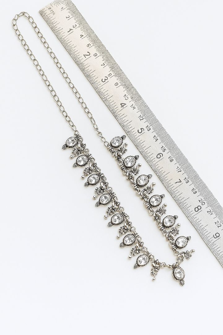 Tinge Tales: Clear White Stone Ethnic Necklace and Earring Set