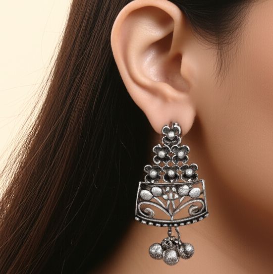 Blossom Dangles: Silver Toned Heritage Earrings