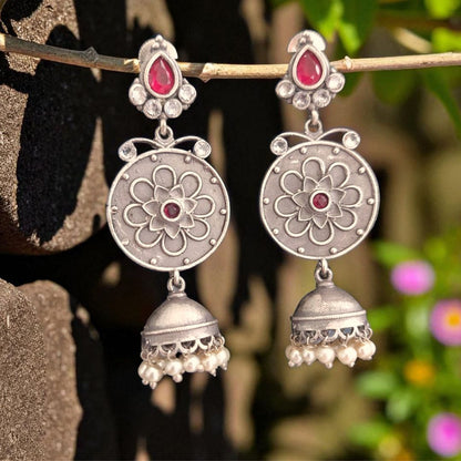 Festive Tinkles : Pink and White Stone Dangler Earrings