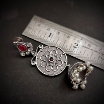 Festive Tinkles : Pink and White Stone Dangler Earrings