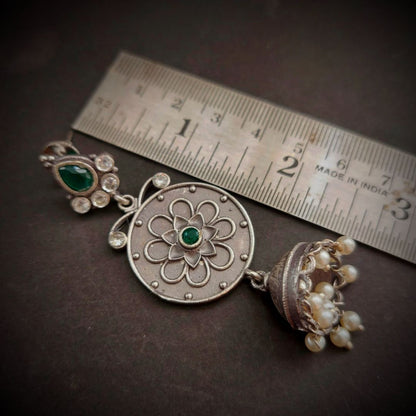 Festive Tinkles: Green and White Stone Dangler Earrings with Jhumkas