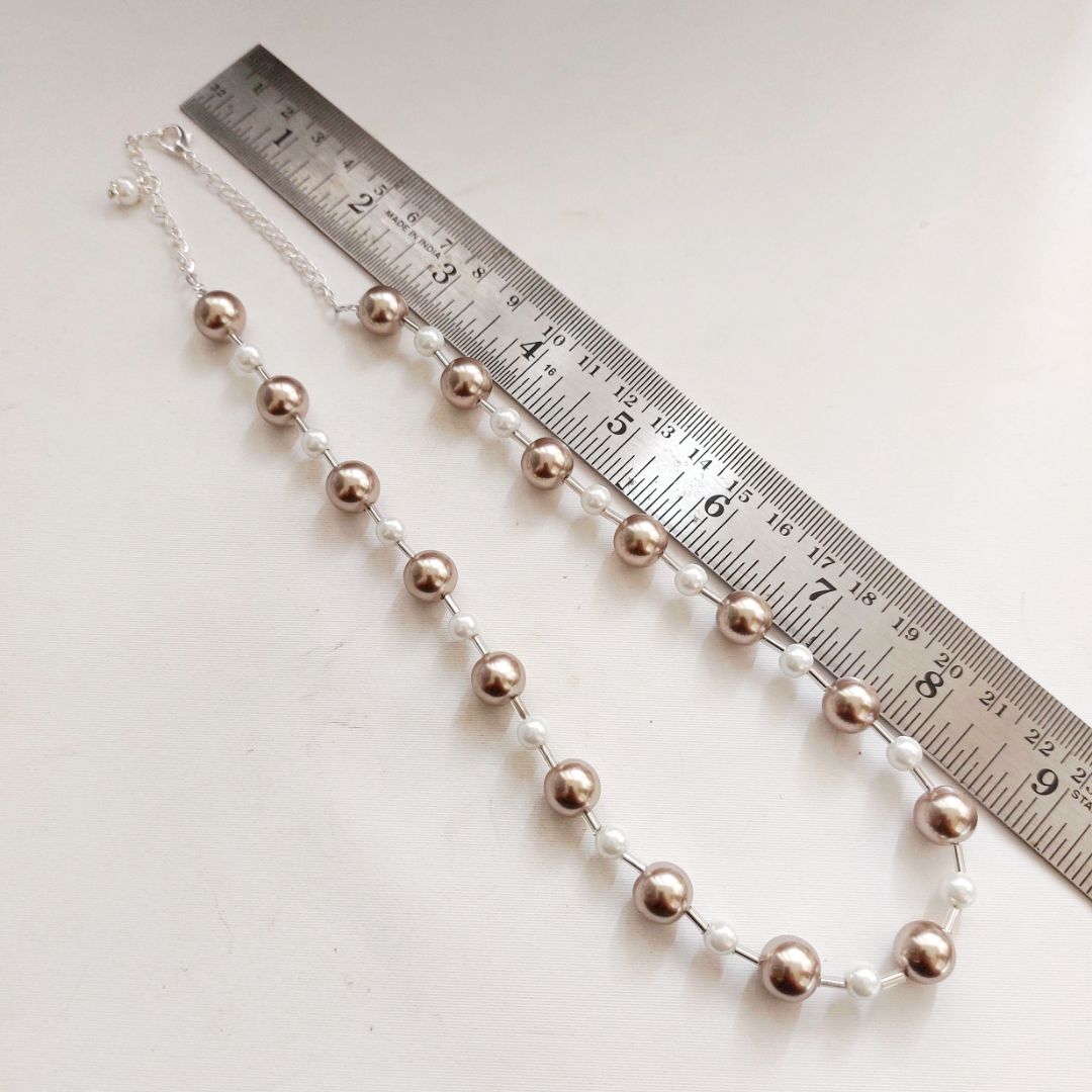 Champagne Glow: Handcrafted Pearl Necklace and Earring Set