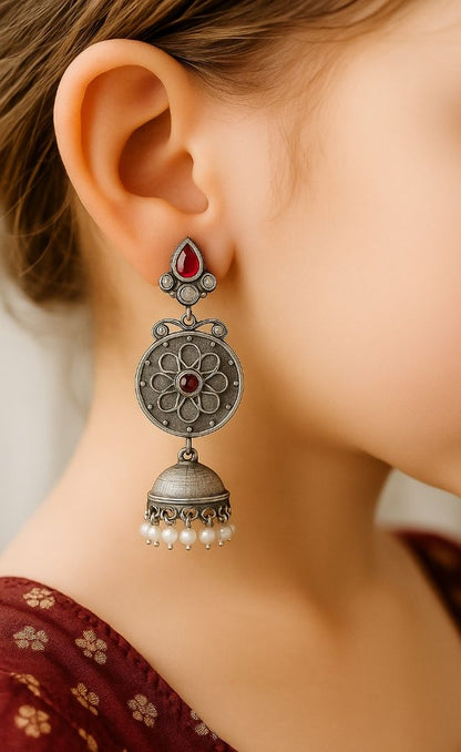 Festive Tinkles : Pink and White Stone Dangler Earrings