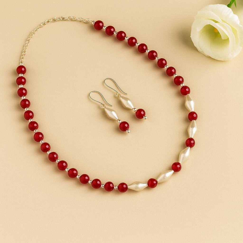 Dholki Royale: Dholki Bead Necklace and Earring Set with Rlack Beads