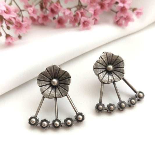 Floral Arc: Floral Silver toned Earrings