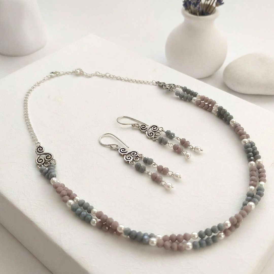 Twirl and Shine: Twisted Crystal Beads Necklace and Earring Set