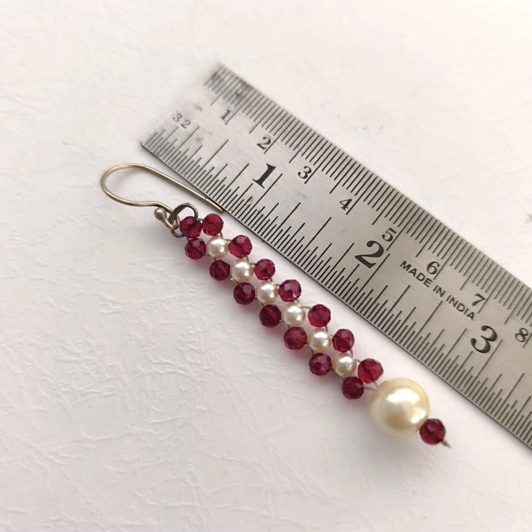 Beaded Trail: Red Bead and Pearl Earring