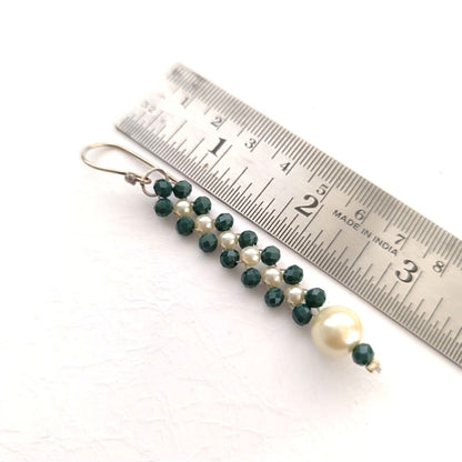 Beaded Trail: Green Bead and Pearl Earring