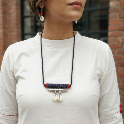 Sutradhar Cowrie Set: Handmade Fabric Pendant and Earring Set