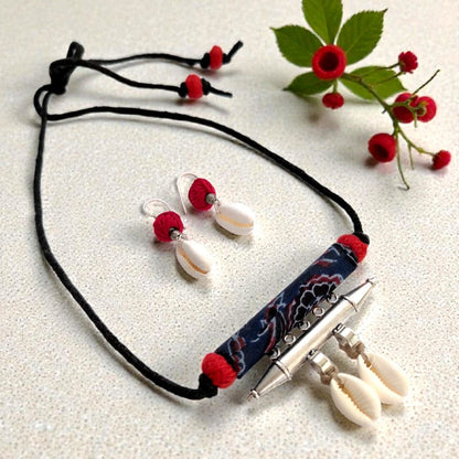 Sutradhar Cowrie Set: Handmade Fabric Pendant and Earring Set