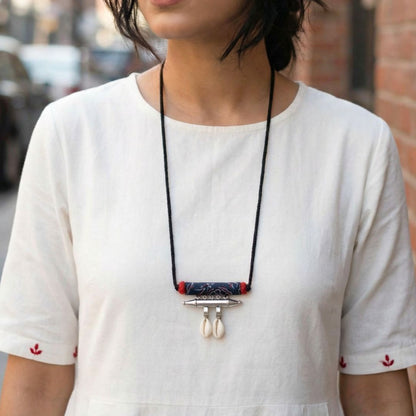 Sutradhar Cowrie Set: Handmade Fabric Pendant and Earring Set