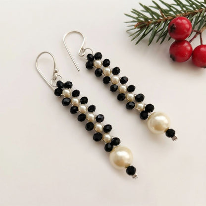 Beaded Trail: Black Bead and Pearl Earring