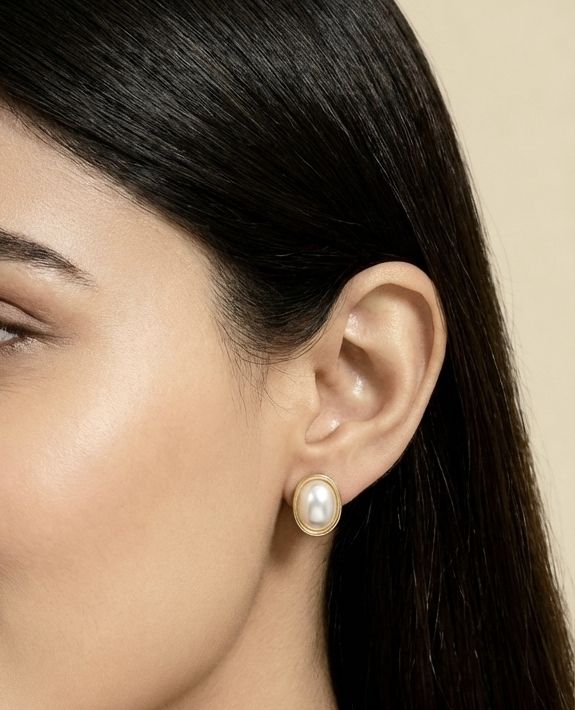 Ruhani Combo Set: Gold Toned Pearl Studded Bracelet and Earring