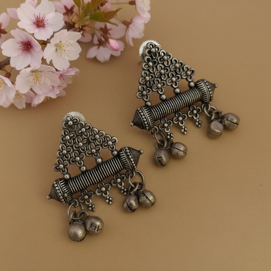 Raga Bells: Heritage inspired Festive Silver Toned Earring