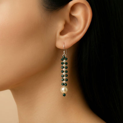Beaded Trail: Green Bead and Pearl Earring