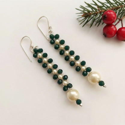 Beaded Trail: Green Bead and Pearl Earring