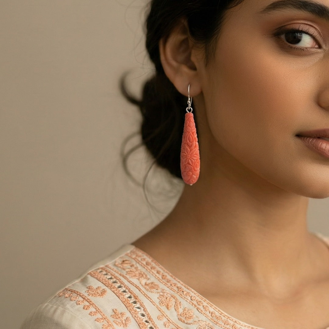 Coral Ectasy: Coral Bead Handmade Earrings