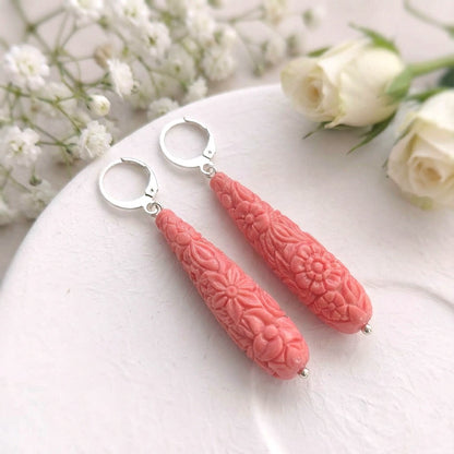 Coral Ectasy: Coral Bead Handmade Earrings