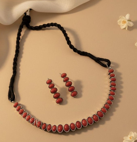 Coral Linea: Red Stone Necklace and Earring Set