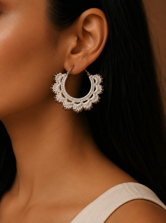 Creamy White Handmade Crochet Earrings