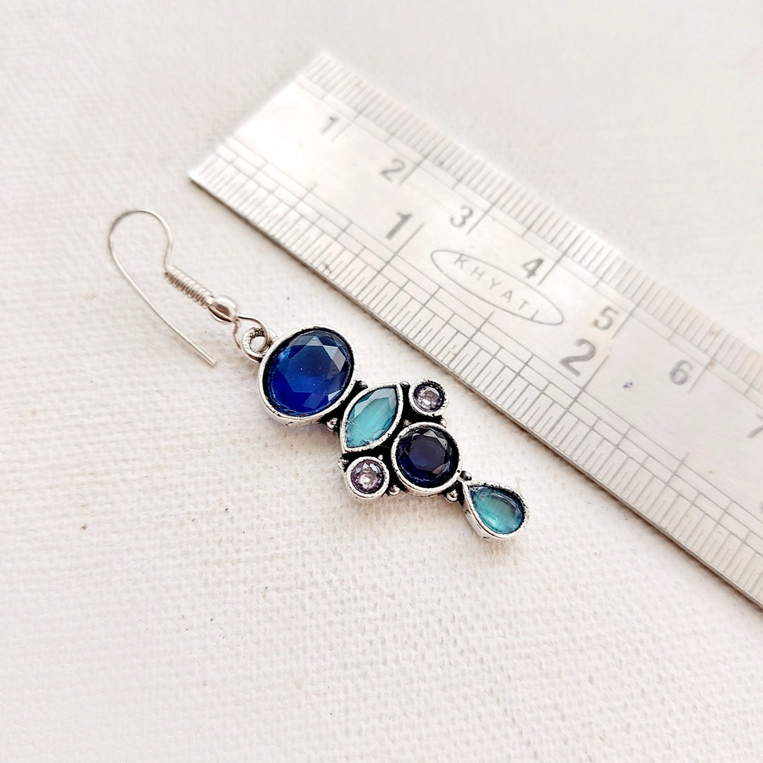 Dual Stone Daily Wear Earrings : Blue Color Combination