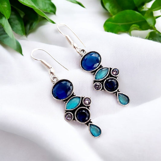 Dual Stone Daily Wear Earrings : Blue Color Combination