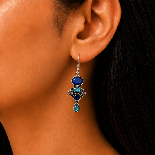 Dual Stone Daily Wear Earrings : Blue Color Combination