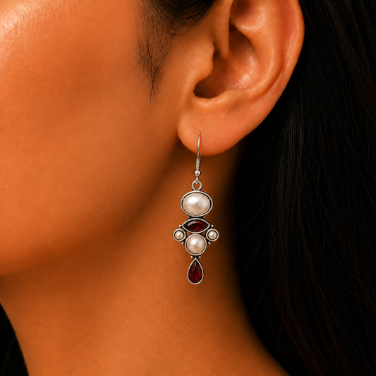 Dual Stone Daily Wear Earrings : White and Pink Combination