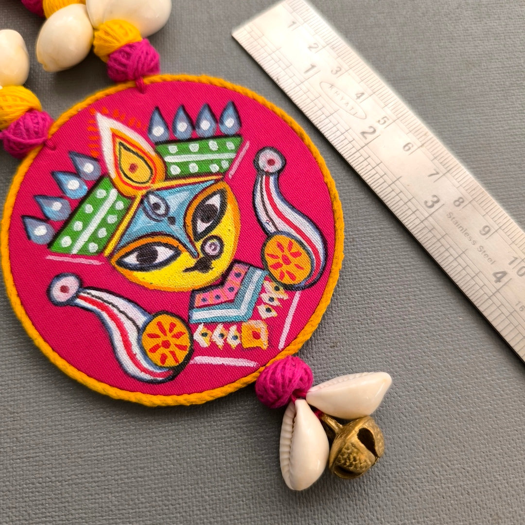 Divine Durga: Handpainted Fabric Necklace and Earring Set