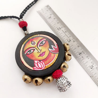 Trinetra: Handcrafted Divine Durga Pendant Teracotta Necklace and Earring Set