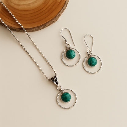Emerald Halo: Simple Pendant and Earring Set
