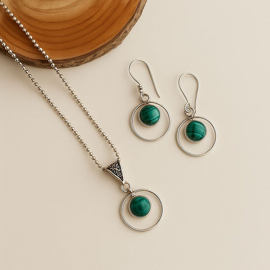 Emerald Halo: Simple Pendant and Earring Set